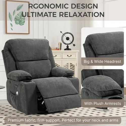 Vista 8 de Power Recliner with Rocking, Swivel & Glider - Nursery Chair with One-Touch Button, Vibrating Massage & Heat, USB Charging Ports, Perfect for