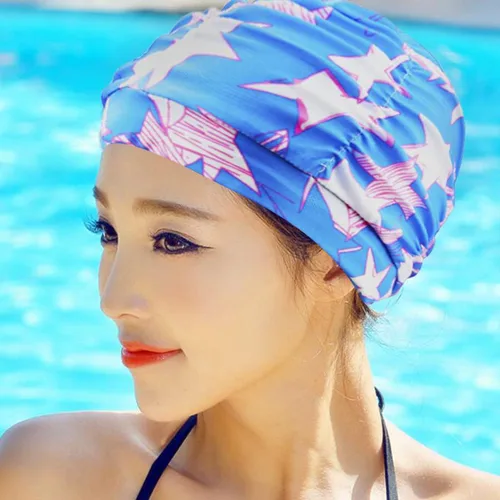 Vista 7 de Gorra de natación plisada a la moda, gorra de natación de pelo largo, gorra de natación grande para mujer, no impermeable
