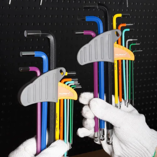 Vista 6 de MULWARK Juego de 28 piezas de llave Allen, juego de llaves hexagonales de extremo de bola de brazo largo con mango en T SAE 1/16–3/8, métrico