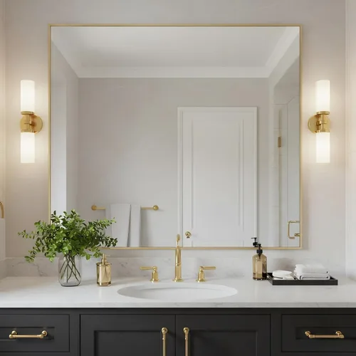 Vista 16 de 24x24 Inch Black Bathroom Mirror for Wall, Aluminum Frame Rectangle Rectangular Vanity Mirror, Modern Large for Bedroom, Living Room, Horizontal or