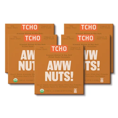 Vista 10 de TCHO Aww Nuts! Barras de chocolate negro 75% (paquete de 3) A base de plantas, orgánicas y de comercio justo, sin OMG, sin lácteos, veganas, sin