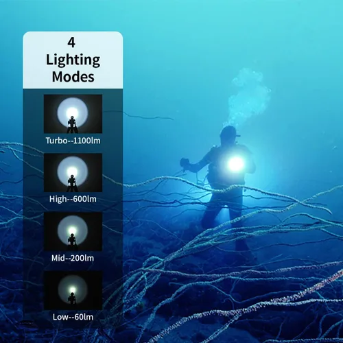 Vista 3 de XTAR D26 - Linterna de buceo de 1100 lúmenes con haz estrecho de 5 grados, impermeable submarino de 328.1 ft para pesca submarina bajo el agua