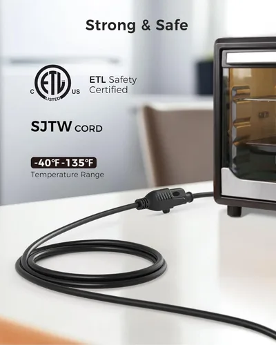 Vista 3 de Cable Matters - Paquete de 2 cables de extensión de alimentación cortos de 16 AWG, resistentes de 13 A, 1 pie, 3 clavijas, NEMA 5-15P a NEMA 5-15R