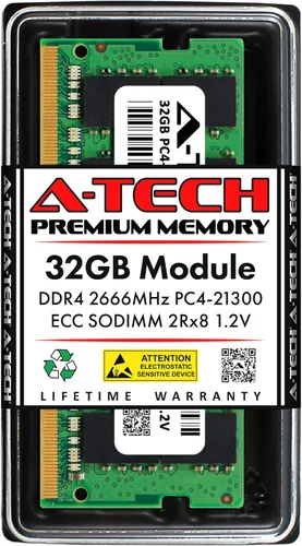 Vista 42 de A-Tech 4GB DDR4 2133MHz PC4-17000 ECC SODIMM 1Rx8 Rango único 1.2V 260-Pin Módulo de actualización de memoria RAM para Microserver, estación
