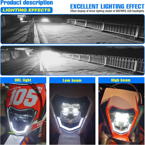 Vista 2 de Faro delantero LED para motocicleta Pit Bike Enduro Dirt Pit MX Cross Bike como SX SX-F EXC