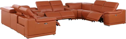 Vista 8 de BlackJack Furniture Venice - Sofá modular de cuero italiano de grano superior de 5 piezas con 3 reclinables eléctricos, reposacabezas ajustable