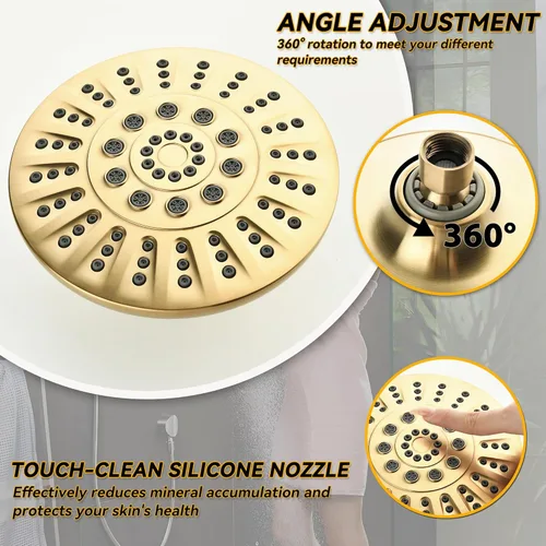 Vista 5 de Juegos completos de grifería para ducha y bañera con desviador, 5 configuraciones de rociado, combo de mango de cascada de bañera de 6 pulgadas