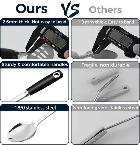 Vista 2 de Juego de cucharas de cocina de 14 pulgadas, juego de cucharas grandes de servir de acero inoxidable 18/0 de alta resistencia, cuchara ranurada