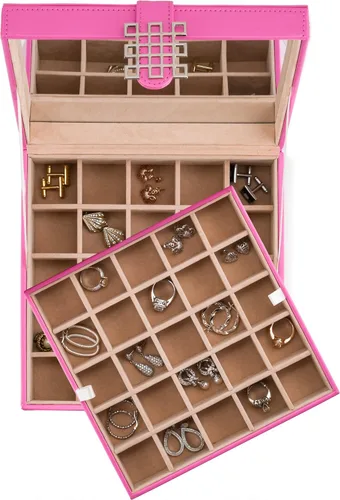 Vista 7 de Caja organizadora clásica con 50 compartimientos para joyería para aretes, anillos, brazaletes o collares