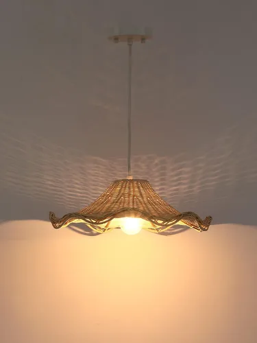 Vista 4 de Untrammelife Hand Woven Rattan Pendant Lights 16.5" Antique Boho Chandelier Light Fixture Natural Wicker Ceiling Hanging Lighting for Kitchen