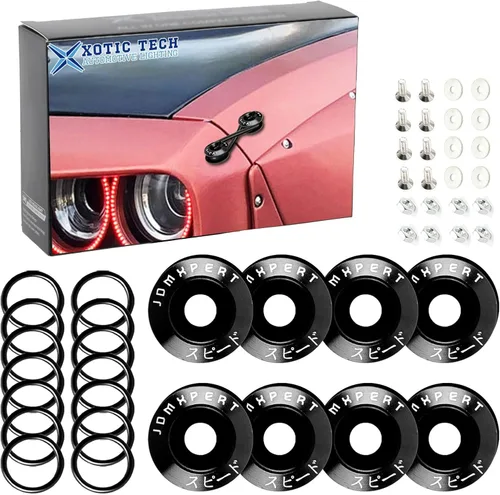 Vista 10 de Xotic Tech JDM - Sujetadores de liberación rápida para guardabarros de parachoques de automóvil, con bandas de goma, arandelas de repuesto para kit