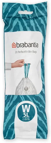 Vista 2 de Bolsas de basura Brabantia PerfectFit (Tamaño W/1.3 Gal) Forros de basura de plástico grueso con asas de cordón (200 bolsas)