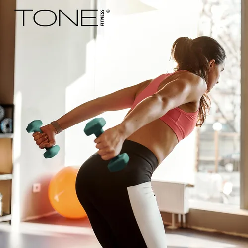 Vista 6 de Tone Fitness Pares de Mancuernas de Pesas de Neopreno con Cabeza Cuadrada Antirrodamiento Múltiples Opciones