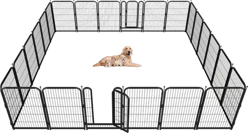 Vista 10 de Corralito de metal para perros, 24 pulgadas de altura, 16 paneles, valla ideal para perros grandes, medianos y pequeños, para interiores