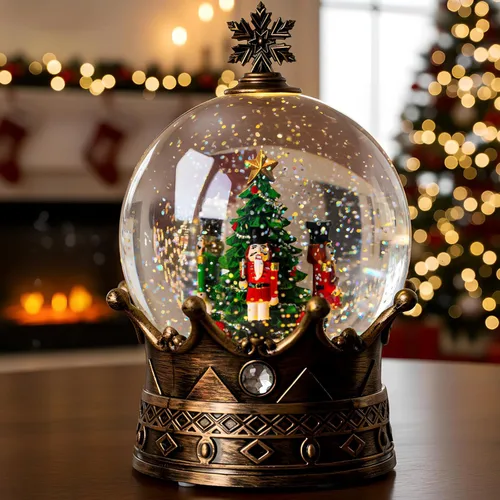 Vista 34 de Linterna de Globo de Nieve de Navidad con Agua Brillante, Árbol de Navidad con Música, USB Conectado/Funciona con Pilas, Linterna Iluminada