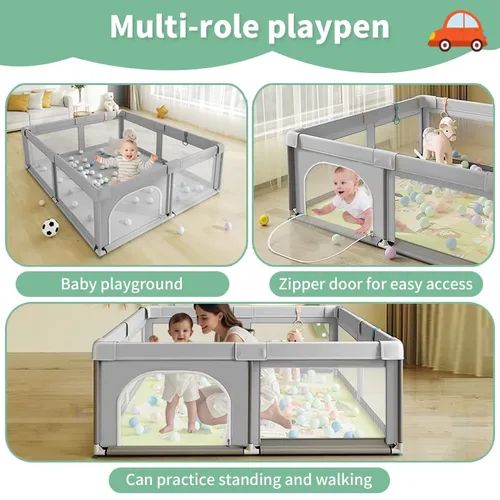 Vista 6 de Corralito para bebés, corralitos de juego para bebés y niños pequeños, mini área de juego con valla para bebés, patio seguro anticaídas con puertas