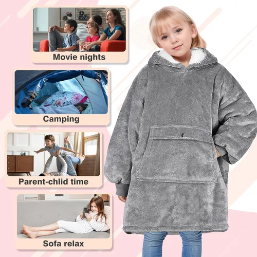 Vista 5 de Catalonia Sudadera tipo manta con capucha para niños, sudadera de sherpa extragrande para adolescentes jóvenes, idea de regalo