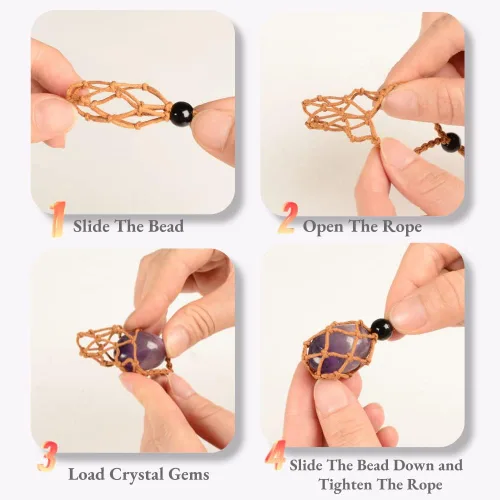 Vista 7 de VNVETYTO 12 piezas de cristal para collar con jaula de cristal, cordón de repuesto para collar tejido a mano con longitud ajustable