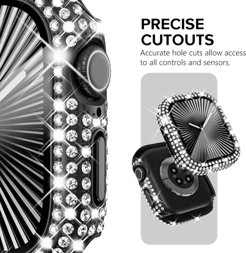 Vista 3 de KADES - Funda protectora completa compatible con iWatch, con protector de pantalla de vidrio templado incorporado, brillante y con diamantes de Negro
