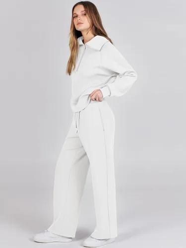 Vista 4 de Prinbara Conjunto deportivo de 2 piezas para mujer, para otoño, de gran tamaño, con media cremallera, sudadera de pierna ancha, conjunto de ropa