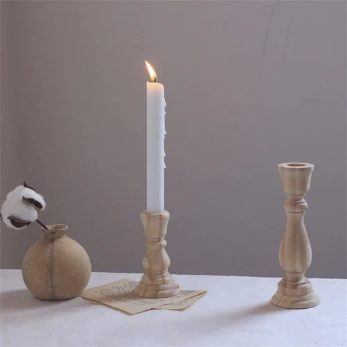 Vista 3 de Portavelas de madera para velas de pilar, estilo bohemio rústico sin terminar, soporte alto para chimenea o mesa de comedor, 6.69 pulgadas