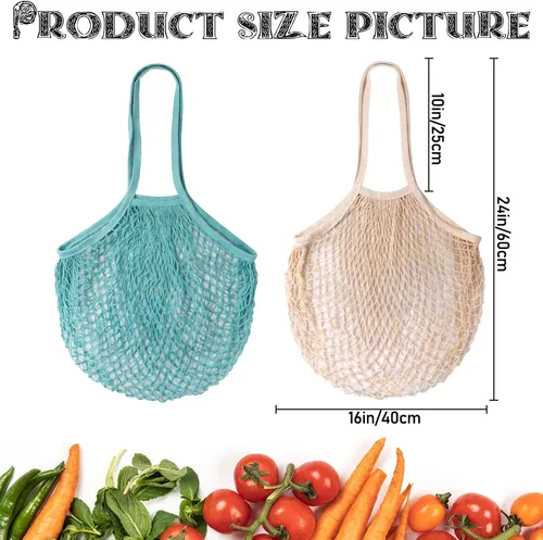 Vista 2 de Bolsa de malla de almacenamiento de moda, bolsa de malla de frutas reutilizable, bolsa de malla de compras, bolsa de malla portátil de algodón puro