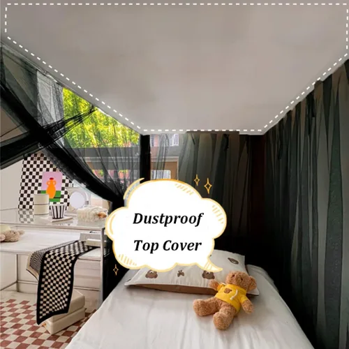 Vista 4 de 4 postes esquineros para dormitorio de estudiantes, litera, mosquitera, para cama, cortinas de cama para estudiantes, dormitorio, escuela, Negro