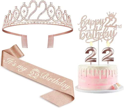 Vista 48 de Decoraciones de cumpleaños de 33 años para mujeres, incluyendo banda de cumpleaños, tiara/corona, velas numéricas y decoración de pastel, regalos