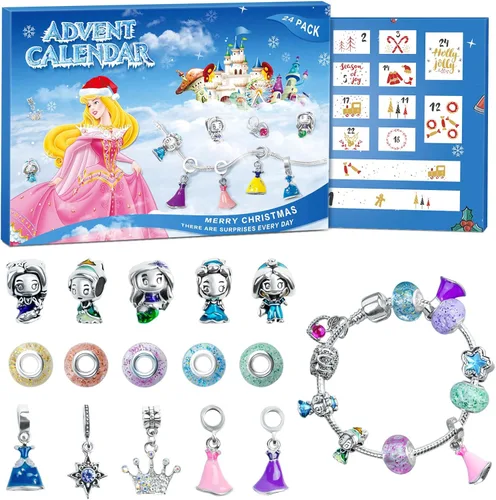 Vista 8 de Calendario de Adviento de Navidad 2025 para niñas, calendario de cuenta regresiva de 24 días de Navidad con pulsera de bricolaje, collar, lindo