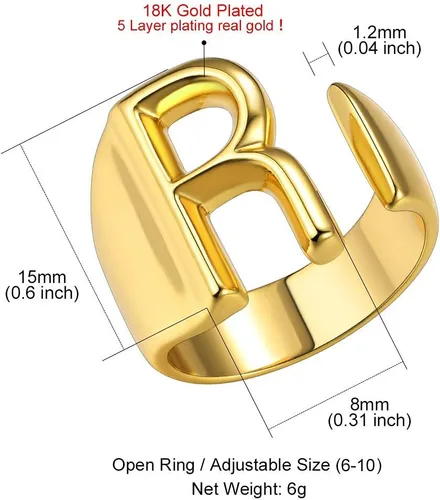 Vista 6 de Bold Initial Letter Rings Adjustable, GoldChic Jewelry Women Gold Statement Ring Personalised Engraved Womens Open Signet Ring for Party