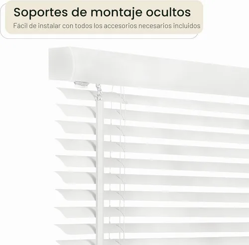 Vista 3 de Mini Persiana Sin Cables con Filtro de Luz - 22 Pulgadas de Ancho, 64 Pulgadas de Largo, Tamaño de Lámina de 1" - Blanco Perla - Persianas