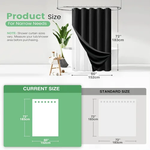Vista 633 de Cortina de ducha de tela Dynamene verde oscuro - Cortinas de baño de tela de nido de abeja texturizadas resistentes, juego de cortinas de baño