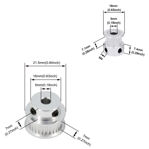 Vista 3 de Zeberoxyz Juego de 2 poleas de sincronización de aluminio GT2 de 20 y 30 dientes, 0.197 in de diámetro con 2 unidades de longitud de 7.874 in