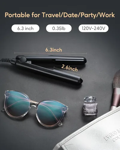Vista 8 de Wavytalk Plancha mini de 0.7 pulgadas de cerámica, alisador de pelo mini, planchas planas pequeñas para cabello corto, rizos y flequillos, doble