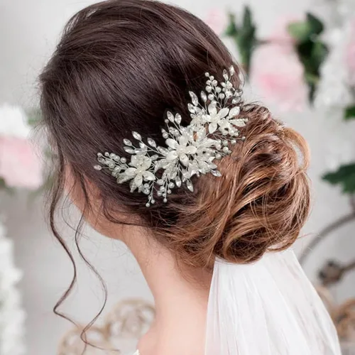 Peine de pelo de novia de cristal, flor de perla, accesorios para el cabello para mujeres y niñas