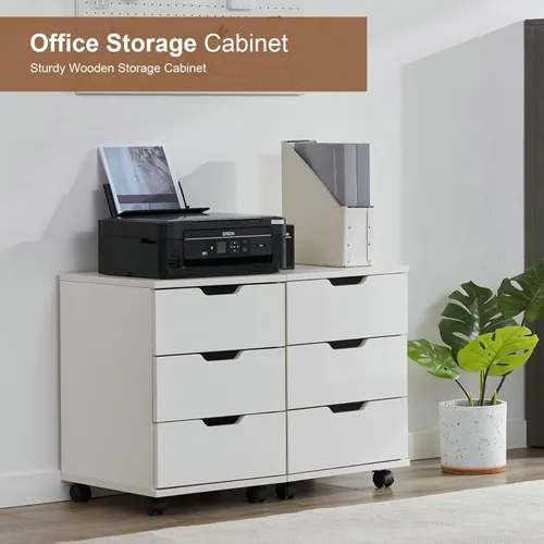 Vista 6 de Soohow Archivador móvil de madera de 3 cajones con ruedas para oficina en casa