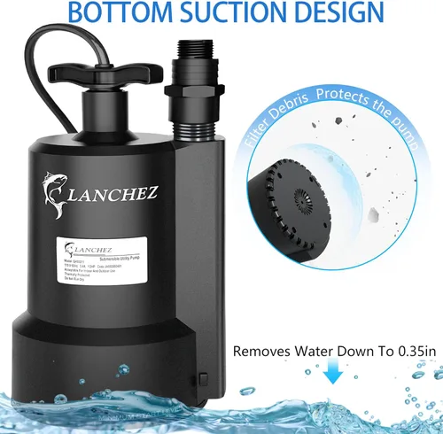 Vista 5 de Lanchez Bomba de sumidero, bomba de agua sumergible de 1/2 HP 2450 GPH, bomba de transferencia eléctrica portátil termoplástica para bañera