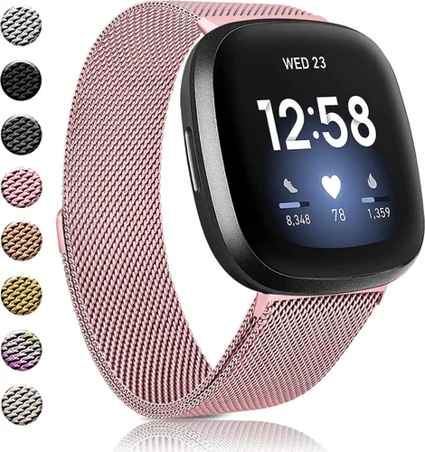 Vista 12 de Amzpas Bandas compatibles con Fitbit Versa 3/4 Fitbit Sense/Sense 2, correa magnética ajustable de acero inoxidable transpirable para Fitbit Versa