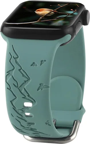 Vista 9 de Mountain Range - Correa de silicona grabada compatible con Apple Watch 38 40 1.614 in 42 44 45 46 1.929 in para mujeres y hombres, correa