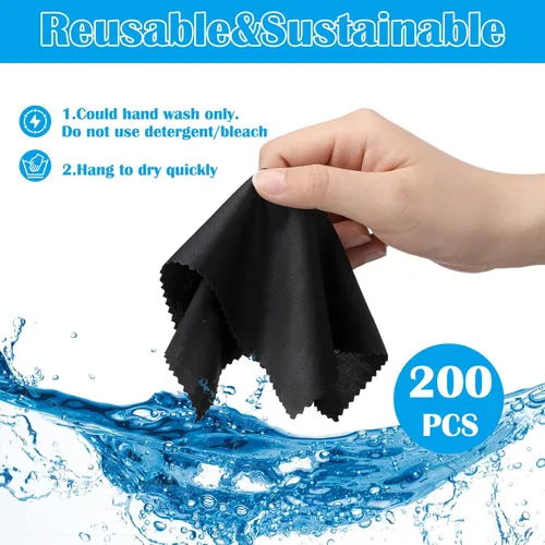 Vista 3 de Fabbay 200 paños de limpieza de microfibra para lentes, paños de microfibra de pantalla de 7 x 6 pulgadas, toallitas para lentes para lentes, Negro