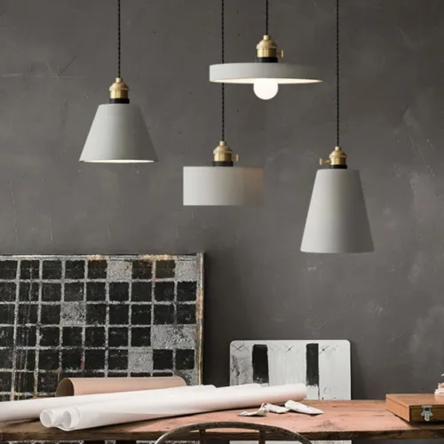 Vista 3 de Nordic Simple Pendant Lights, Mid Century Industrial Cement Ceiling Hanging Lighting with Copper Finish, Dining Room Gray Chandelier for Kitchen