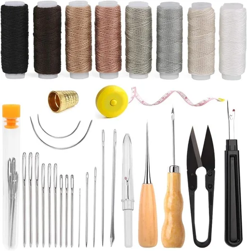 BAGERLA Kit de costura de reparación de tapicería, kit de costura resistente con herramientas de punzón, desgarrador de costura, agujas de costura a