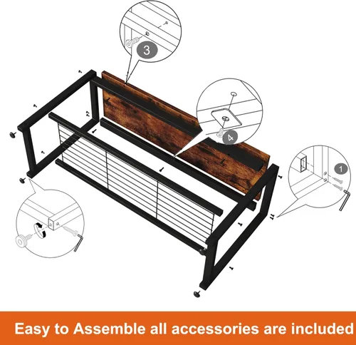 Vista 9 de HOMEFORT Shoe Bench, Modern Industrial Shoe Storage Bench, Entryway Bench with Mesh Shelf and Sturdy Metal Frame, Metal Shoe Rack Bench for Hallway