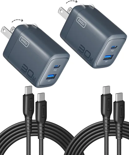 Vista 13 de INIU Cargador USB C, 30 W PD QC 3.0 de doble puerto tipo C carga rápida bloque de cargador compacto con enchufe plegable para iPhone 17 16 15 Pro