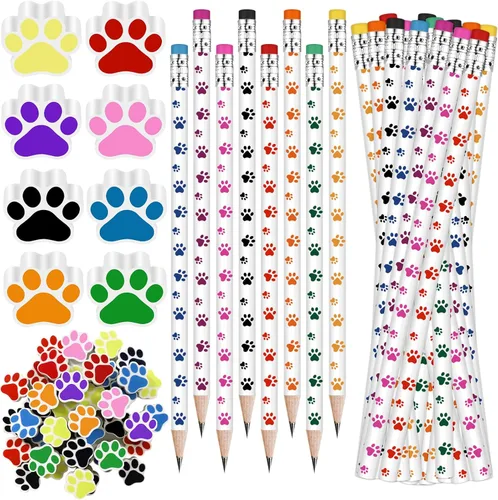 Weecent Juego de 48 lápices de goma con estampado de patas, lápices de madera coloridos con borrador de patas para niños, recuerdos de fiesta de