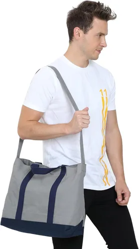 Vista 5 de Eco Right Bolsa de lona extragrande para compras y trabajo, bolsa de playa con asas cruzadas ajustables Gris