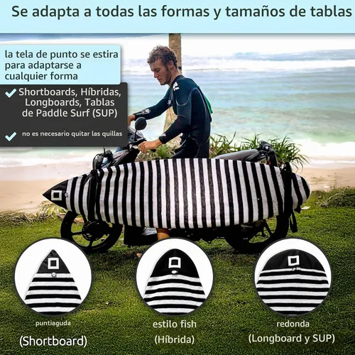 Vista 5 de Funda de calcetín para tabla de surf y funda para tabla de paddleboard Surf Squared - Bolsa protectora elástica ligera para tabla de surf Agua