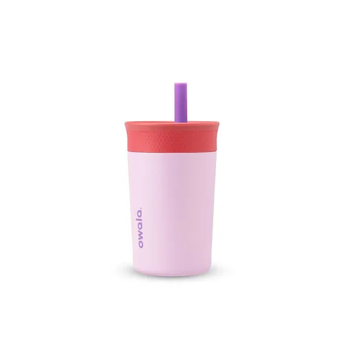 Vista 6 de Owala Vaso térmico de acero inoxidable para niños con popote flexible resistente a derrames, fácil de limpiar, botella de agua para niños, ideal