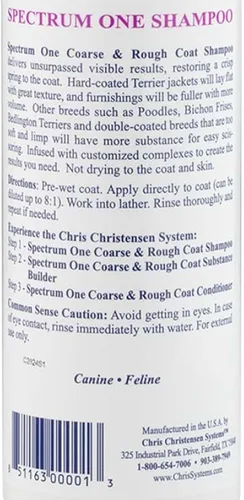 Vista 3 de Chris Christensen Spectrum One - Champú para perros, pelaje grueso y áspero, arregla como un profesional, mantiene una textura nítida, no seca