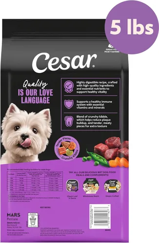 Vista 10 de Cesar Alimento seco para perros de raza pequeña para perros pequeños, sabor a pollo asado y guarnición de verduras de primavera, bolsa de 12 libras
